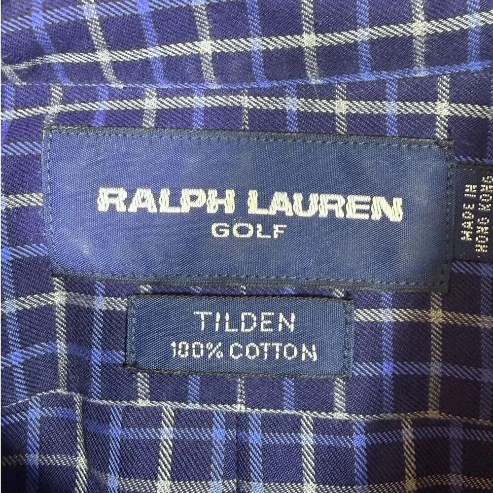 Ralph Lauren Golf Men 2XL Blue Windowpane Plaid Long Sleeve Atheisure Shirt